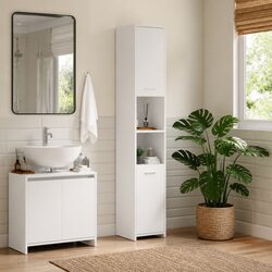 Sturdy White Bathroom Cabinet 30x30x183.5 cm with Doors