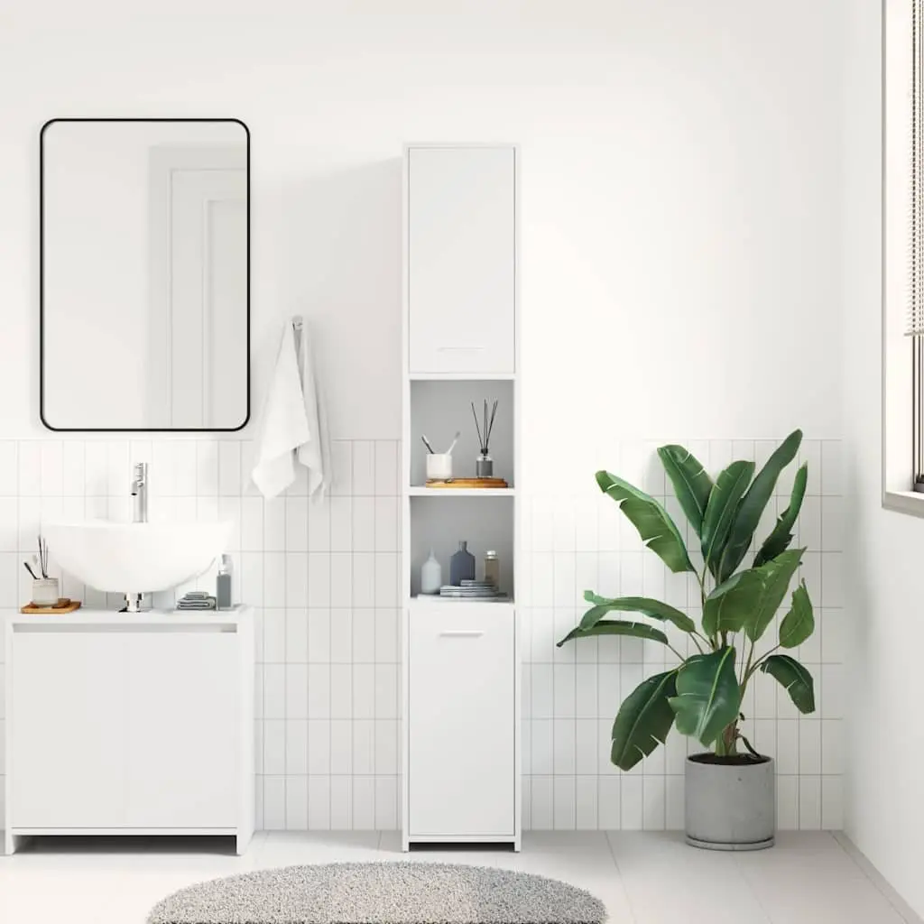 White Bathroom Cabinet 30x30x183.5 cm with Doors