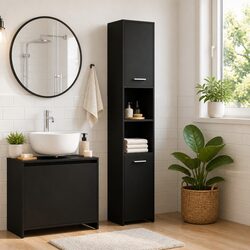 Bathroom Storage Cabinet Black 30x30x183.5cm Vanity Unit Cupboard Shelving