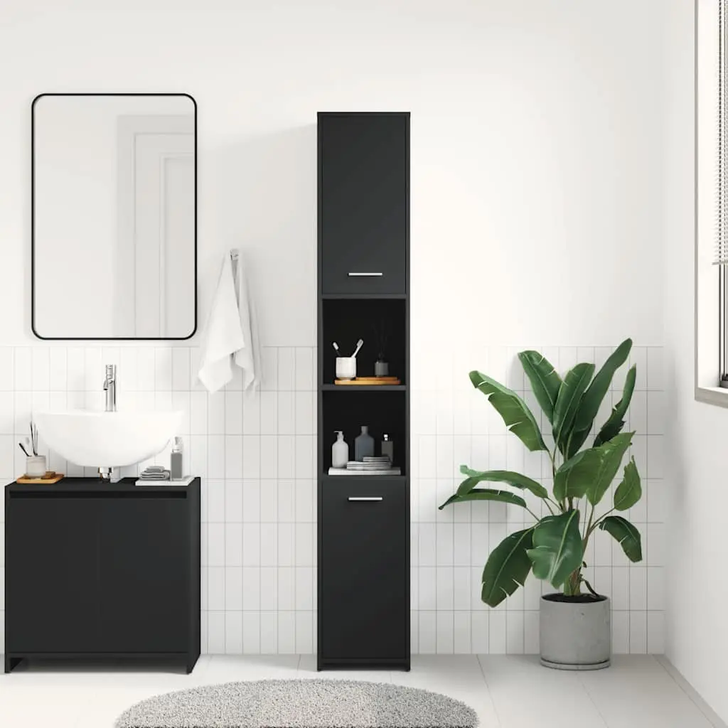 Black Bathroom Storage Cabinet with 6 Compartments