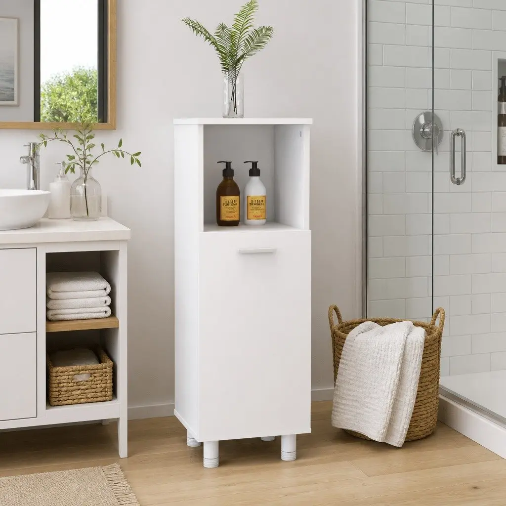 White Bathroom Storage Cabinet with 3 Compartments