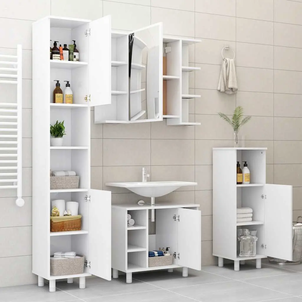 White Bathroom Storage Cabinet with 3 Compartments