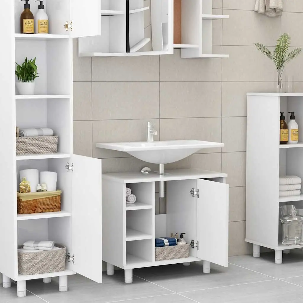 Bathroom Cabinet Engineered Wood White 7 Compartments 1 Door