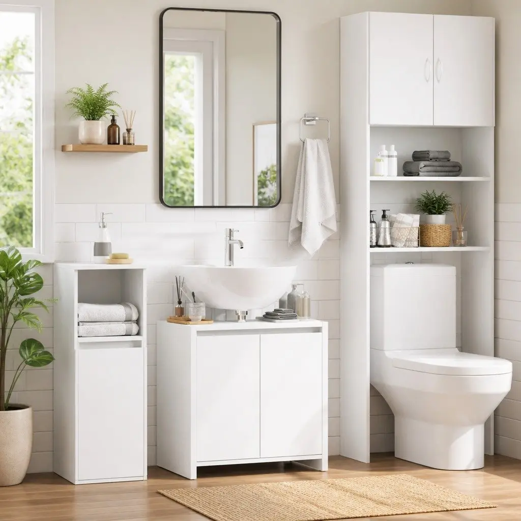 White Bathroom Cabinet Storage Cupboard 60x33x61 cm