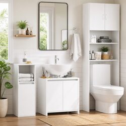 Sturdy White Bathroom Cabinet Storage Cupboard 60x33x61 cm