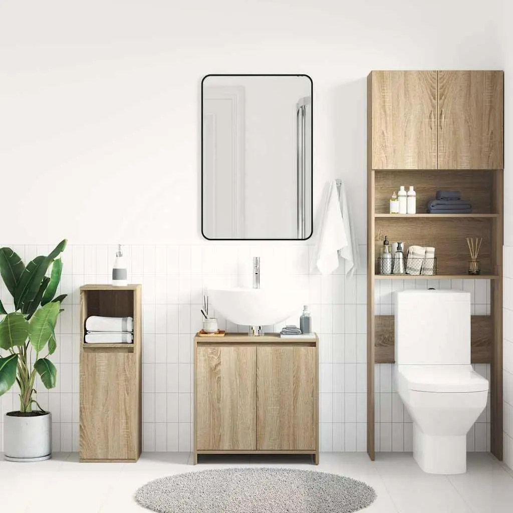 Brown Engineered Wood Bathroom Cabinet with Doors