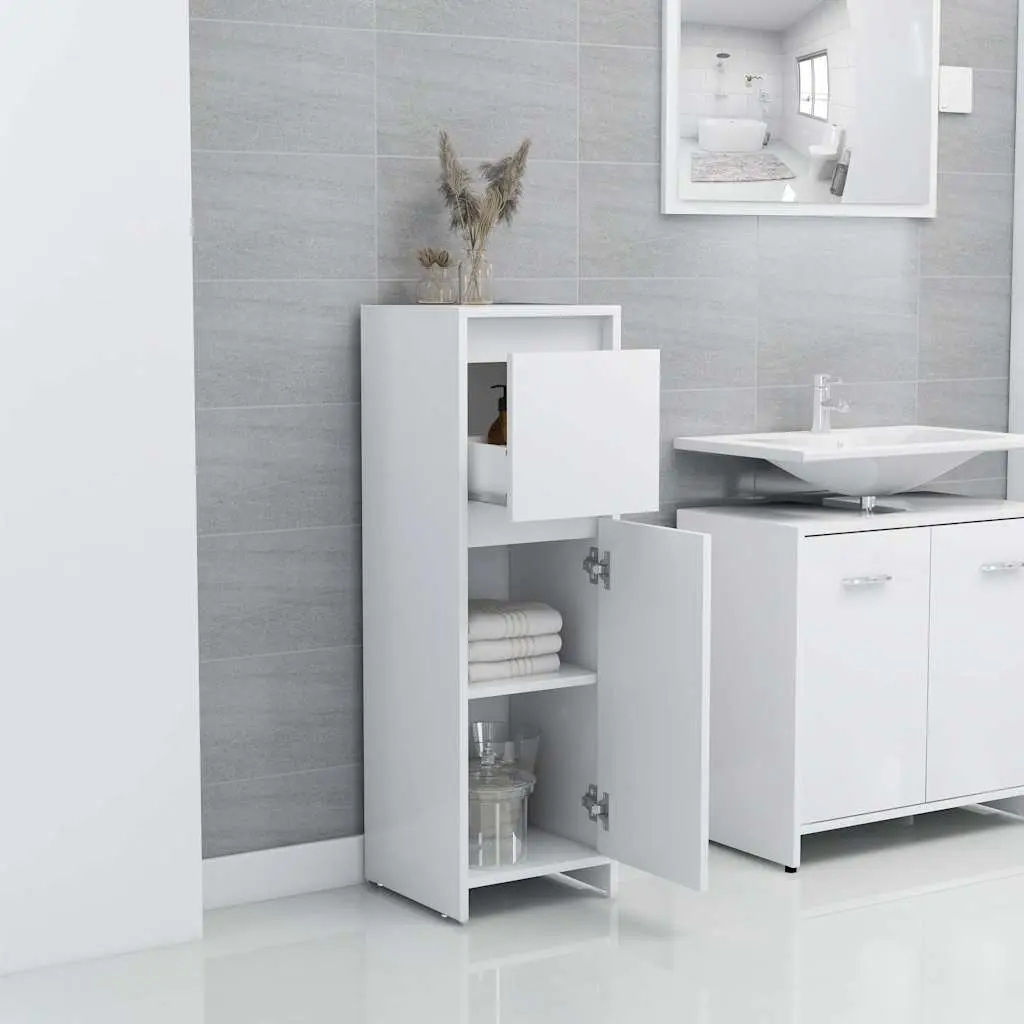 30x30x95 cm White Bathroom Cabinet with Drawer