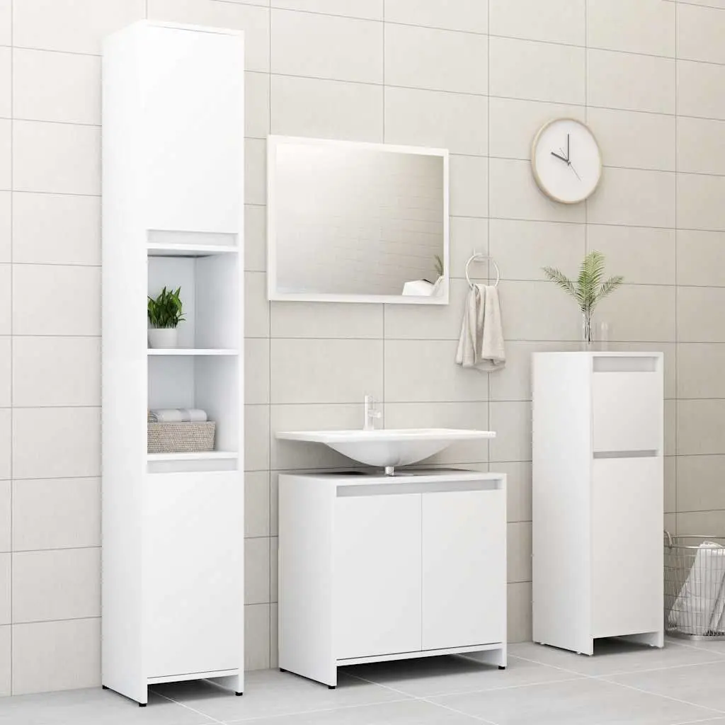 30x30x95 cm White Bathroom Cabinet with Drawer