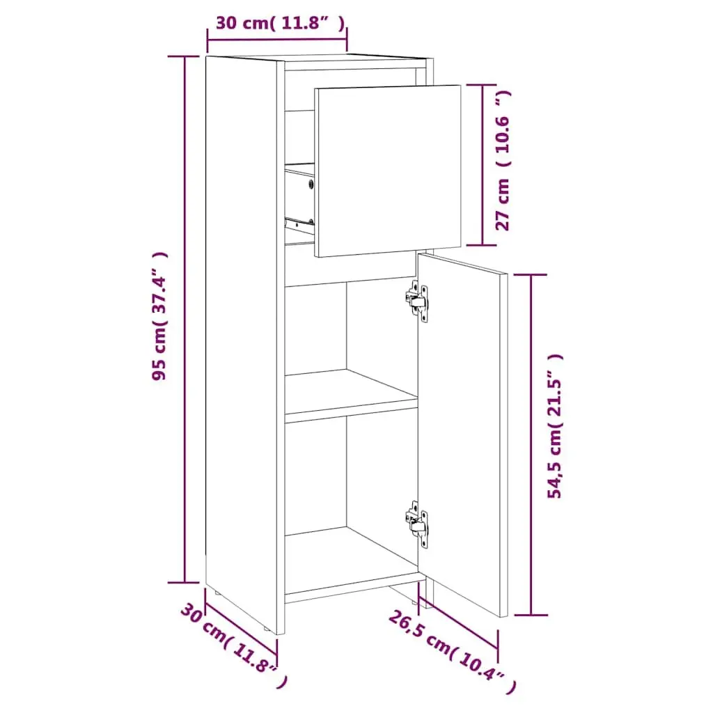 30x30x95 cm White Bathroom Cabinet with Drawer