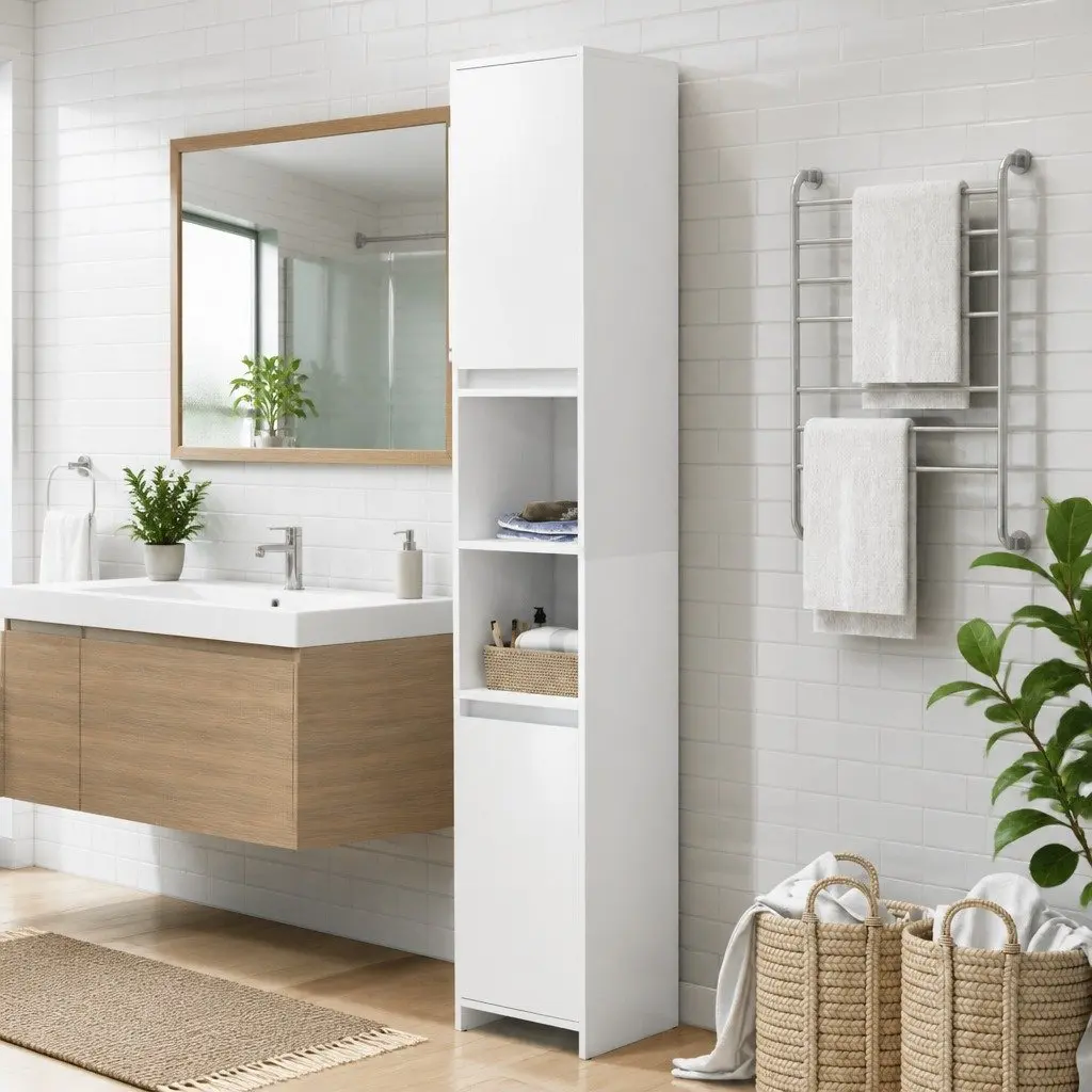 White Bathroom Cabinet with 6 Compartments