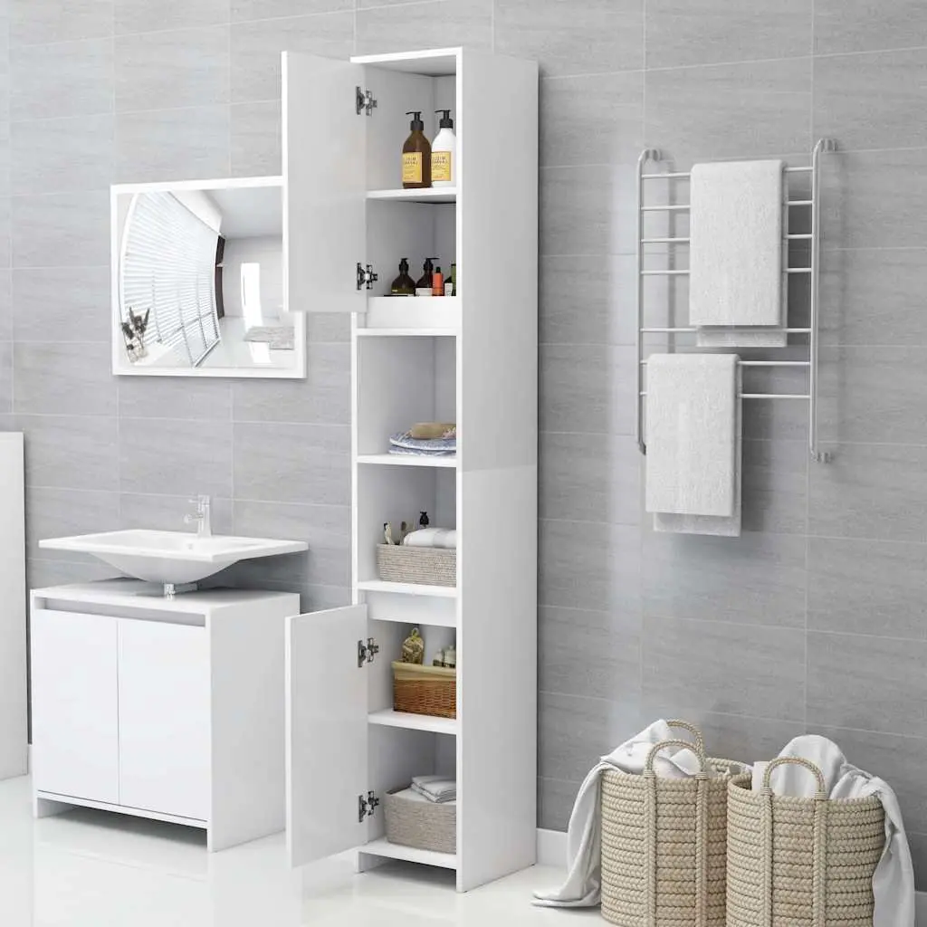 White Bathroom Cabinet with 6 Compartments