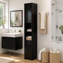 Sturdy Black Bathroom Cabinet with 6 Storage Compartments