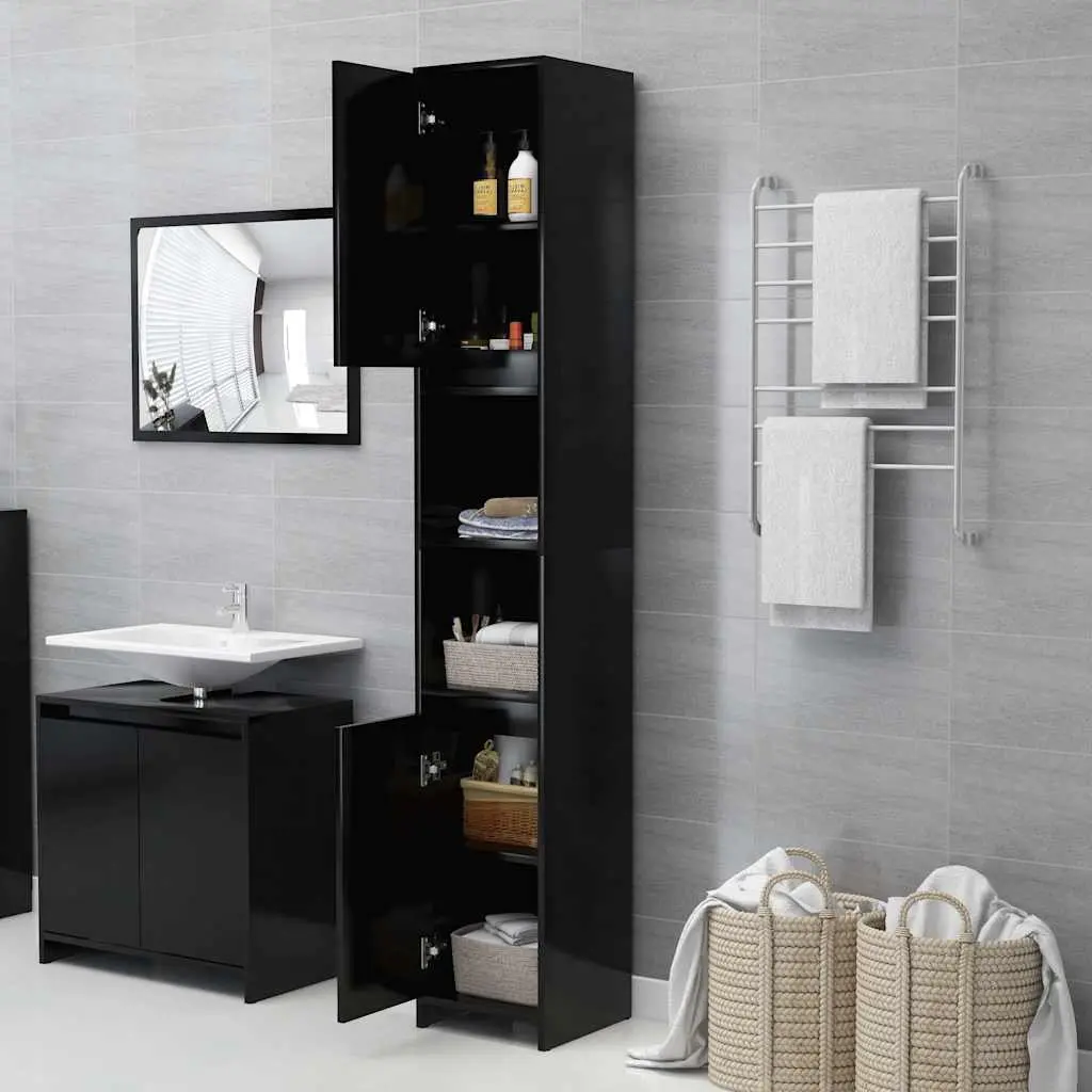 Black Bathroom Cabinet with 6 Storage Compartments