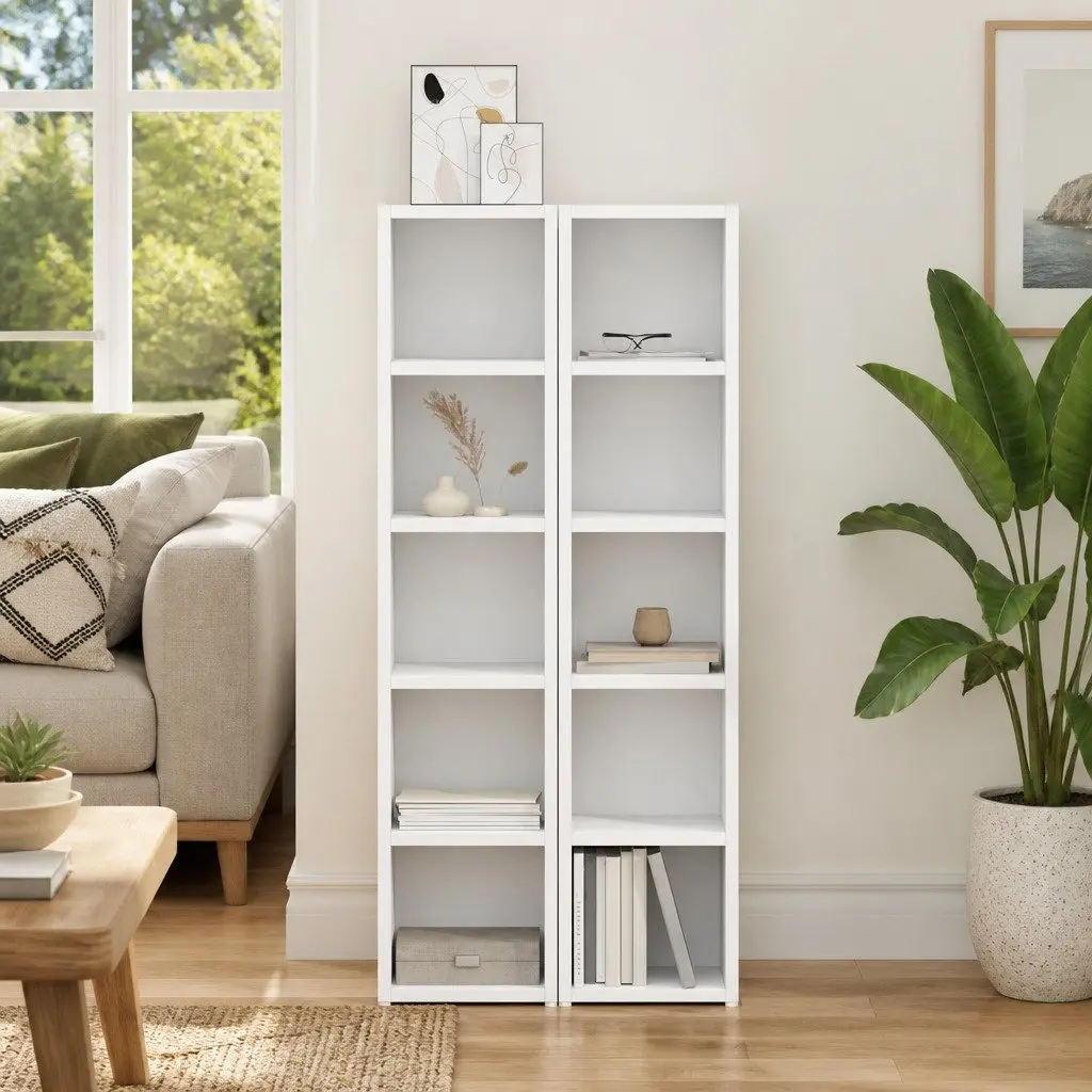 Engineered Wood CD Storage Cabinet, 2-Piece Set in White