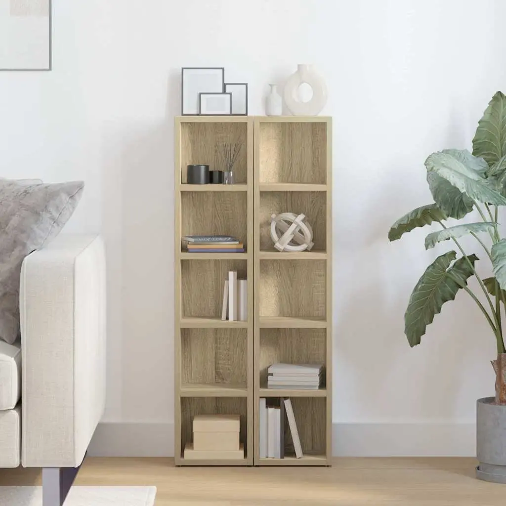 CD Cabinets Engineered Wood 21 x 16 x 93.5 cm Sonoma Oak 2 Piece Tall Slim Media Storage Rack