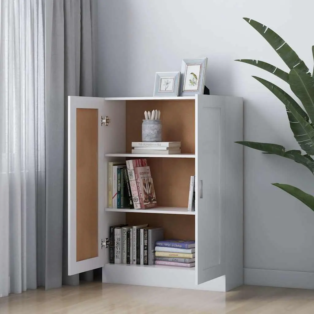 White Book Cabinet with Doors and Compartments