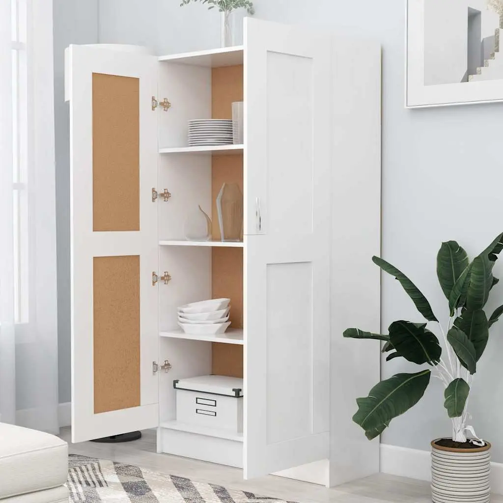 White Engineered Wood Book Cabinet with 4 Compartments