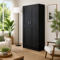 Stylish Black Engineered Wood Book Cabinet with Doors