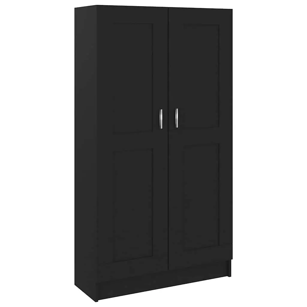 Book Cabinet Engineered Wood 82.5 cm Black Storage Shelving Unit with Doors Compartments