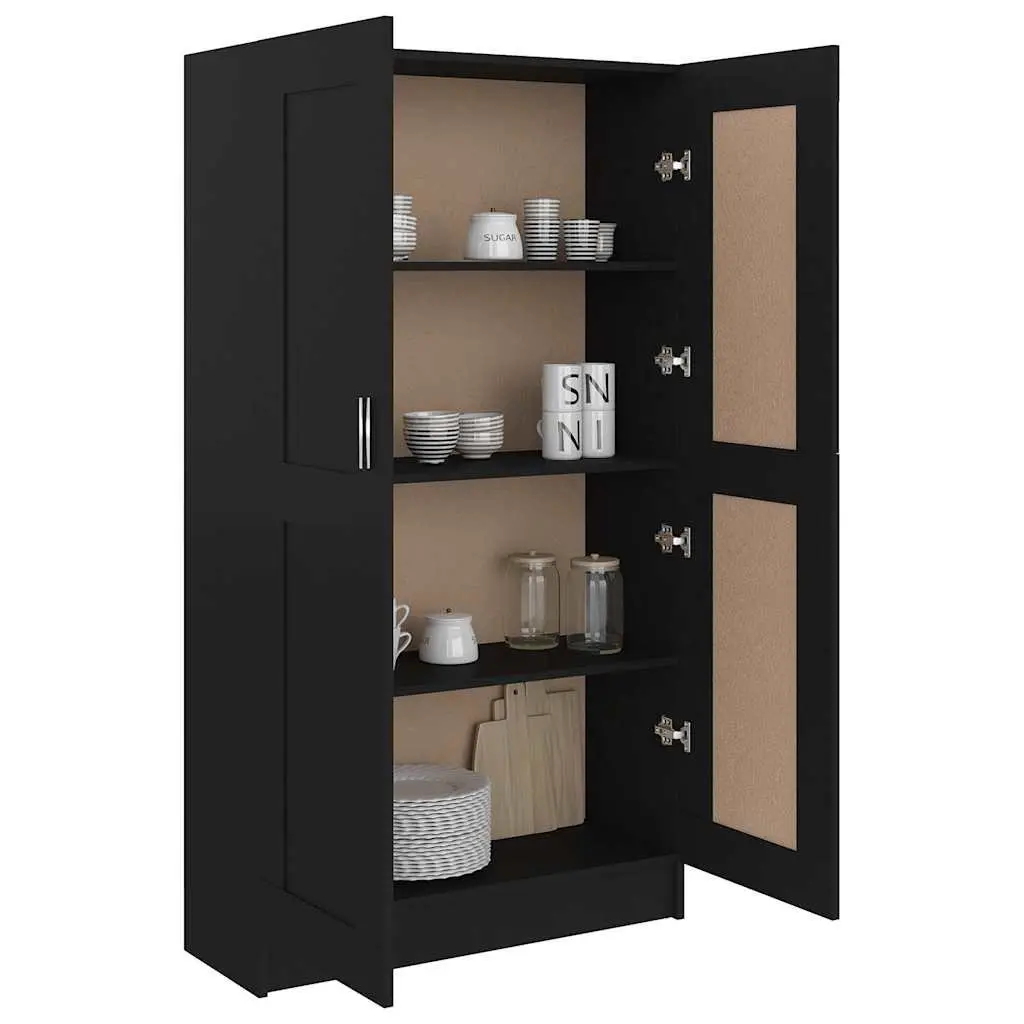 Book Cabinet Engineered Wood 82.5 cm Black Storage Shelving Unit with Doors Compartments