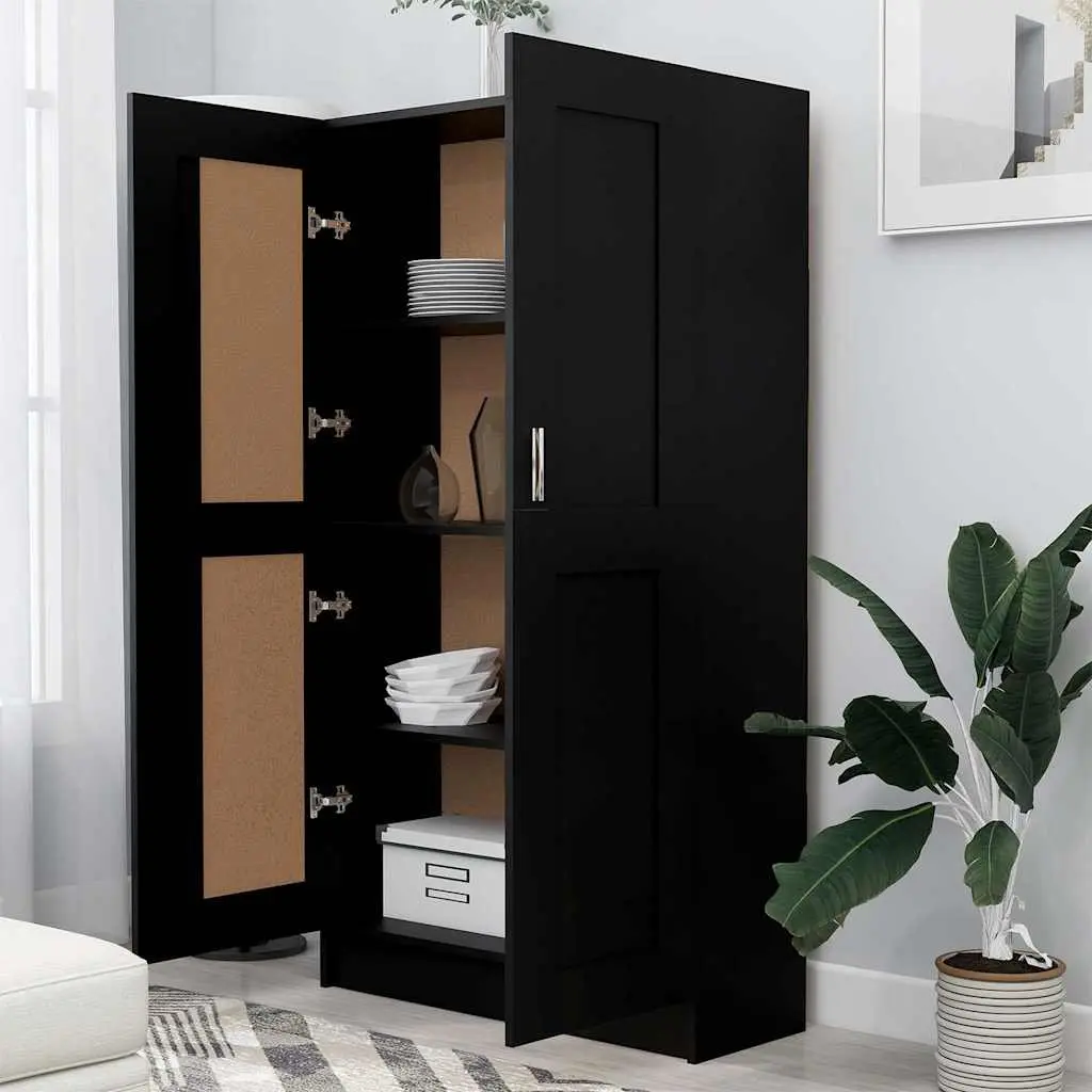 Book Cabinet Engineered Wood 82.5 cm Black Storage Shelving Unit with Doors Compartments