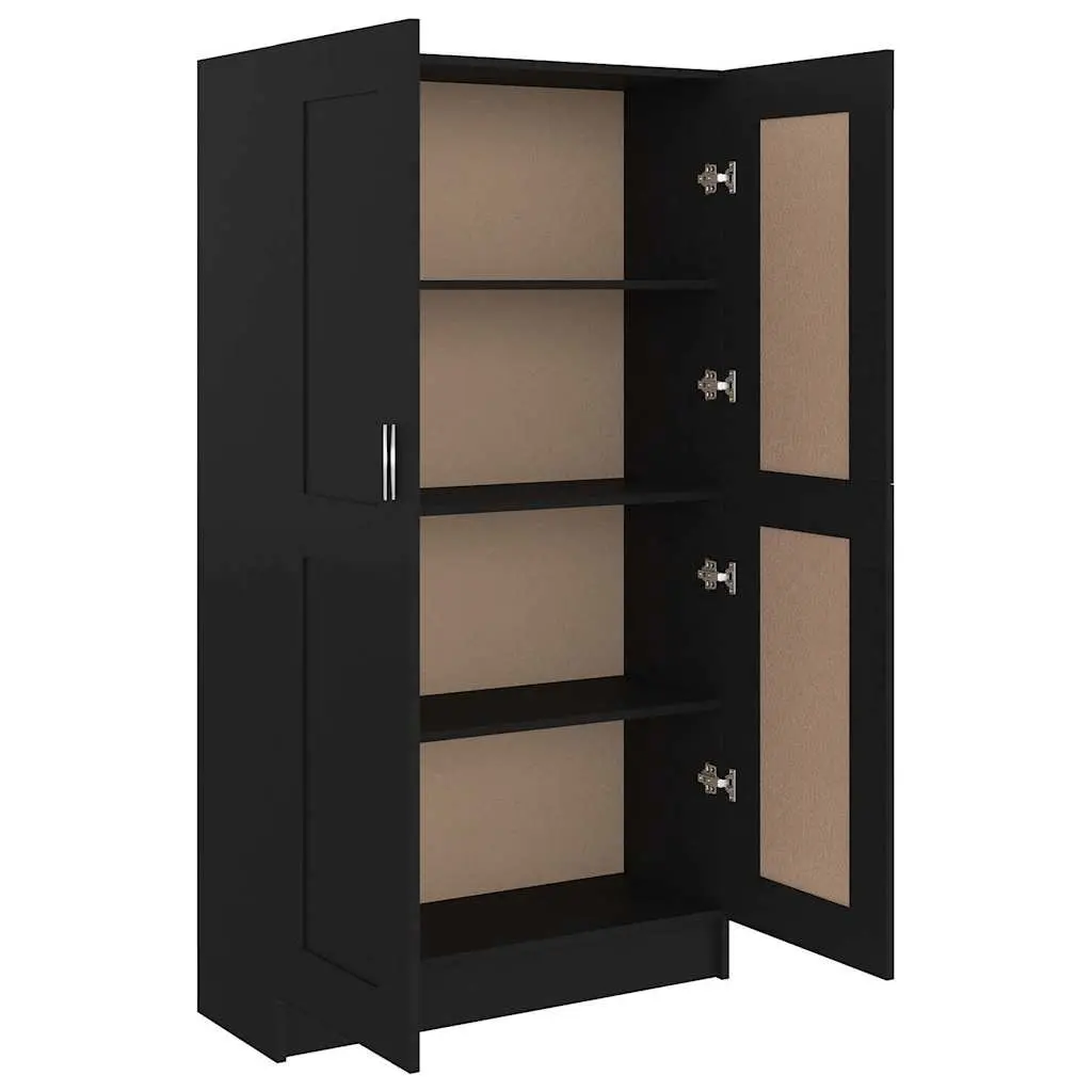 Book Cabinet Engineered Wood 82.5 cm Black Storage Shelving Unit with Doors Compartments