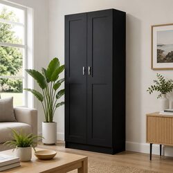 Stylish Black Book Cabinet 82.5x30.5x185.5 cm with 5 Compartments