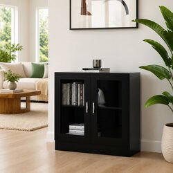 Sturdy Black Display Cabinet 82.5x30.5x80cm