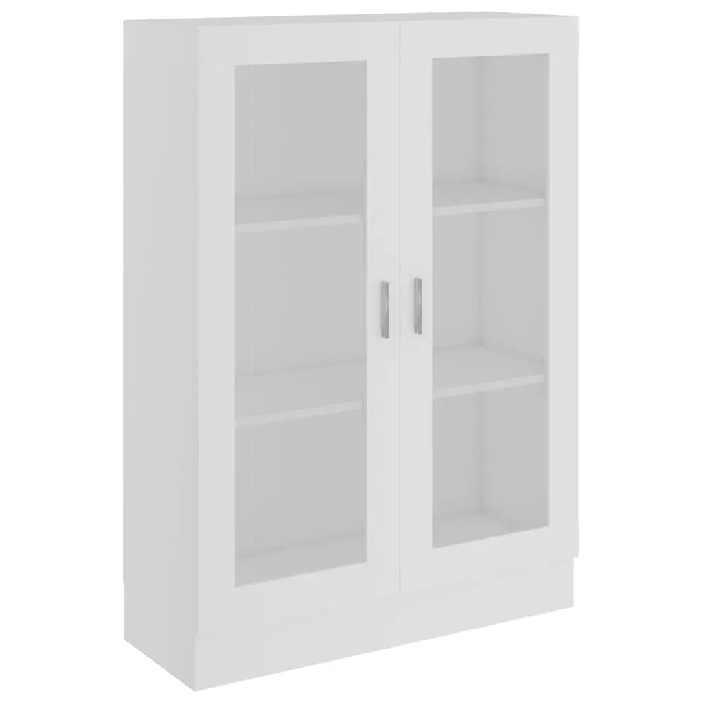 White Engineered Wood Vitrine Cabinet with Storage