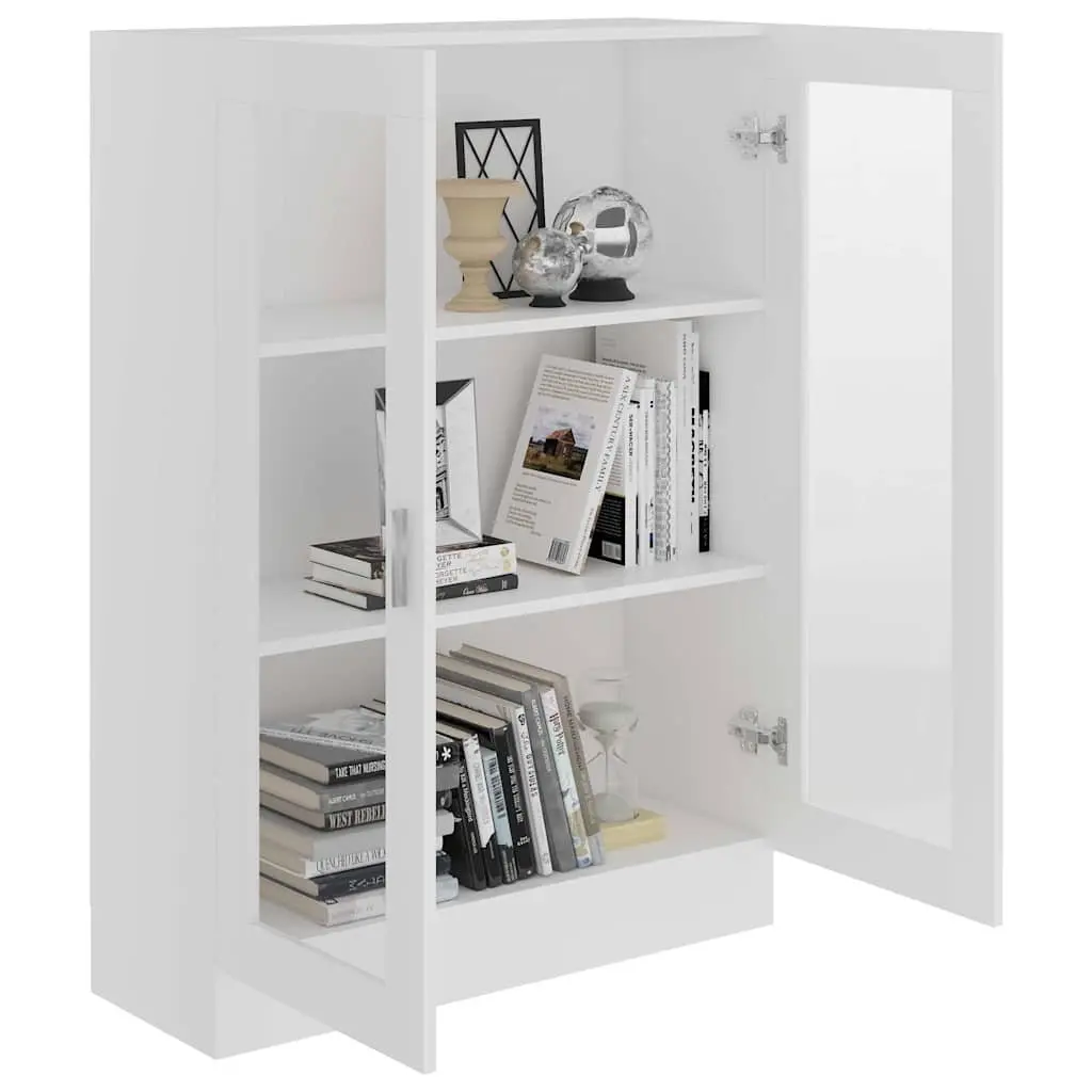 White Engineered Wood Vitrine Cabinet with Storage