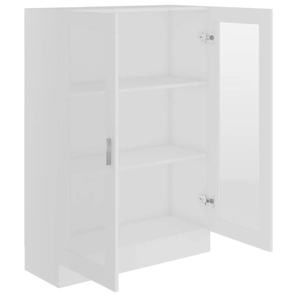 White Engineered Wood Vitrine Cabinet with Storage