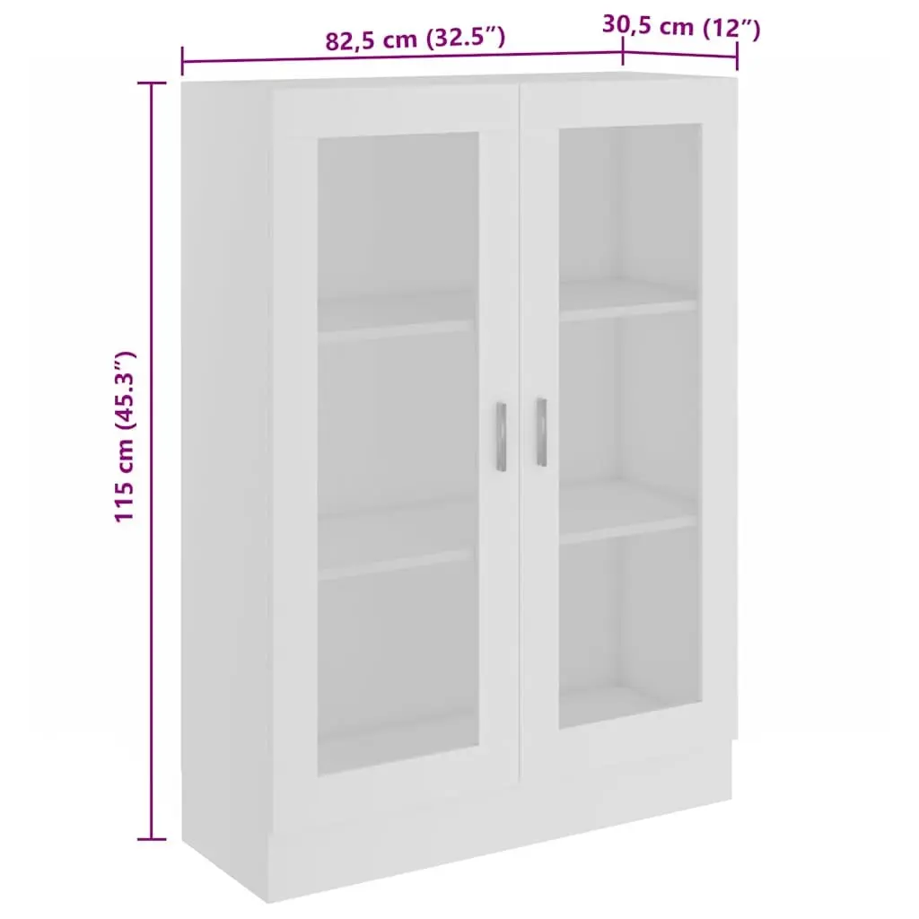 White Engineered Wood Vitrine Cabinet with Storage
