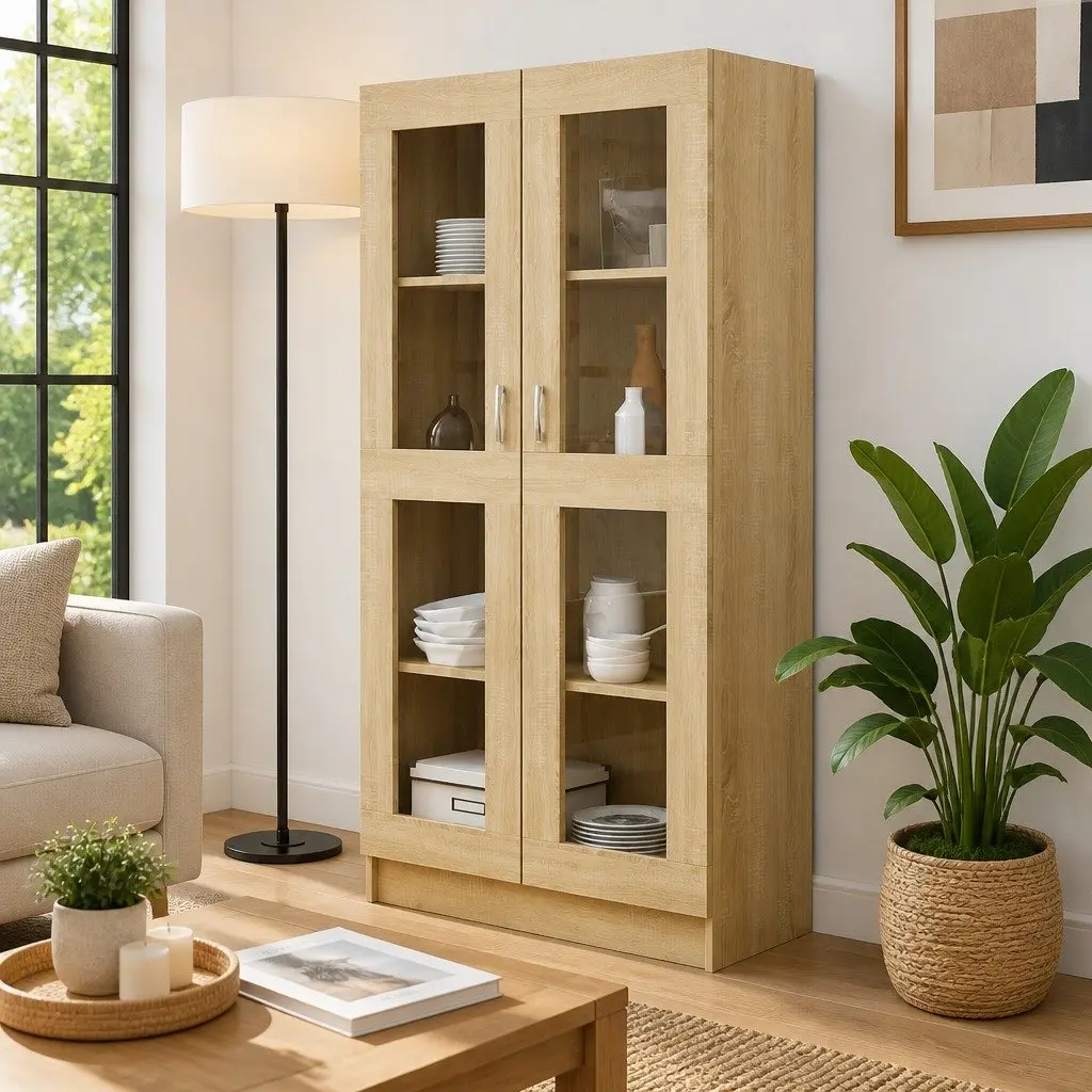 Engineered Wood Vitrine Cabinet with 4 Compartments