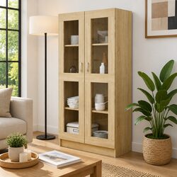 Engineered Wood Vitrine Cabinet with 4 Compartments