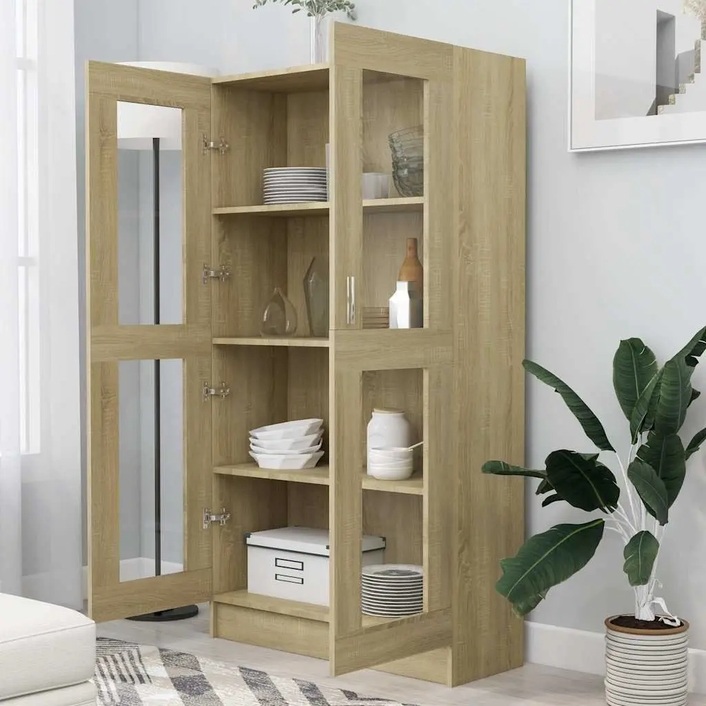 Engineered Wood Vitrine Cabinet with 4 Compartments