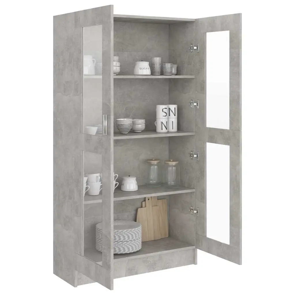 Grey Engineered Wood Vitrine Cabinet with 4 Compartments