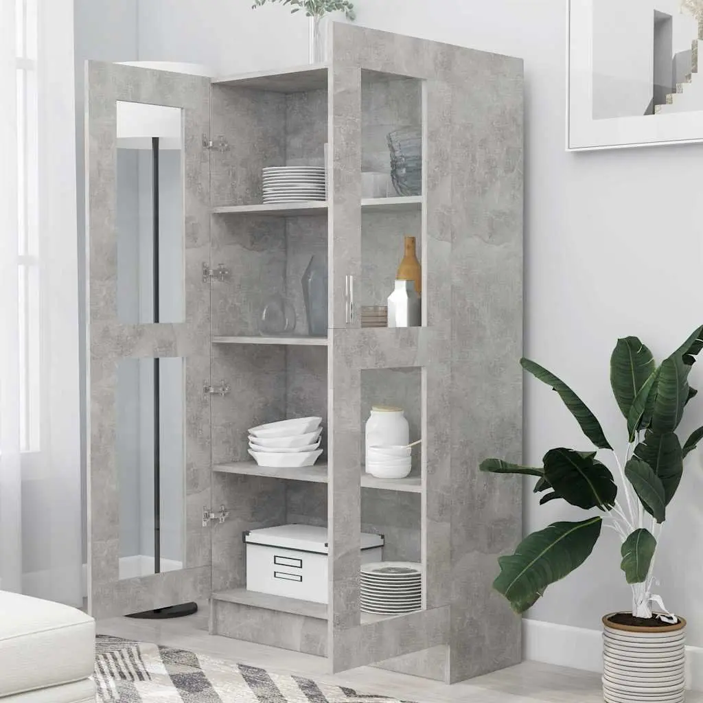 Grey Engineered Wood Vitrine Cabinet with 4 Compartments