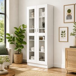 Vitrine Cabinet in White with 5 Compartments for Storage