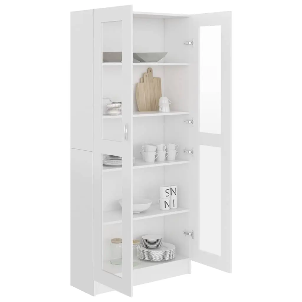 Vitrine Cabinet Engineered Wood 82.5x30.5x185 cm White Storage Bookcase Shelving Display Unit
