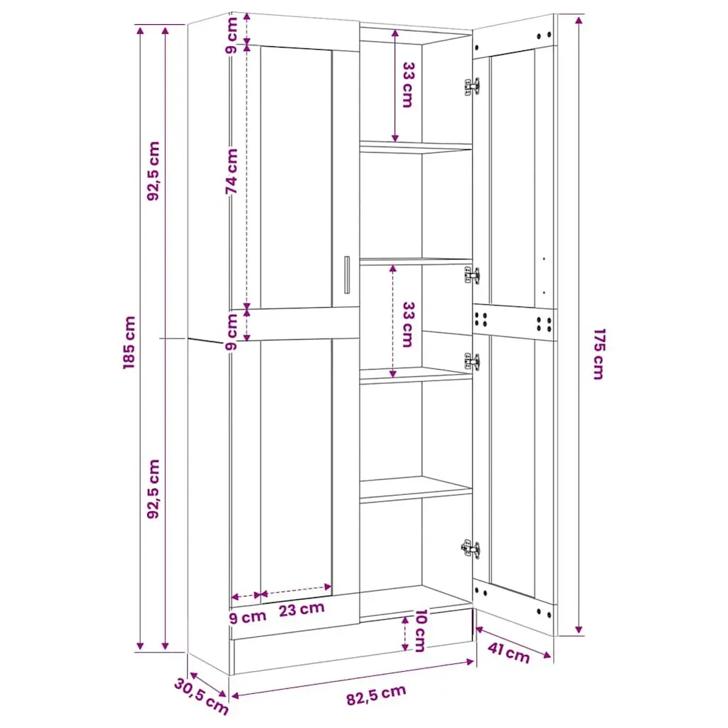 Vitrine Cabinet Engineered Wood 82.5x30.5x185 cm White Storage Bookcase Shelving Display Unit