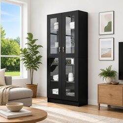 Stylish Black Display Cabinet with 5 Compartments