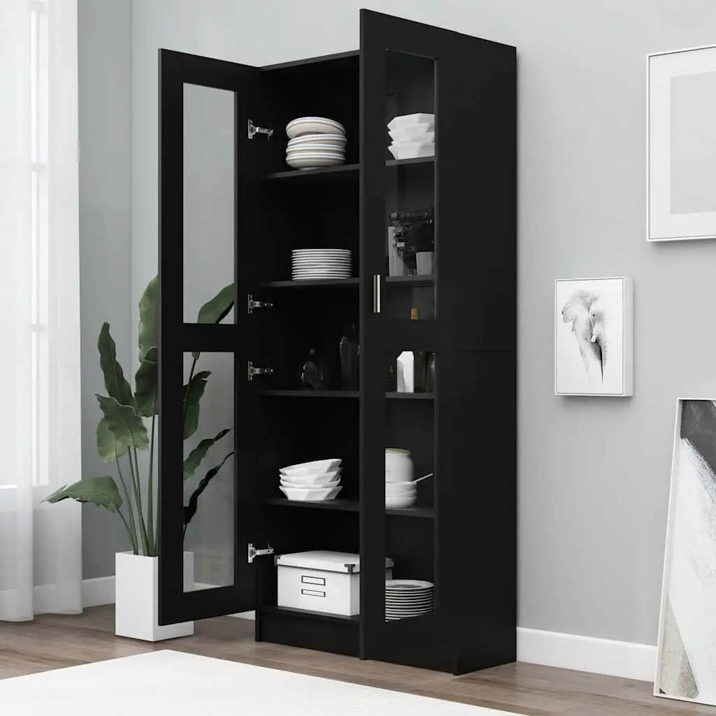 Black Display Cabinet with 5 Compartments