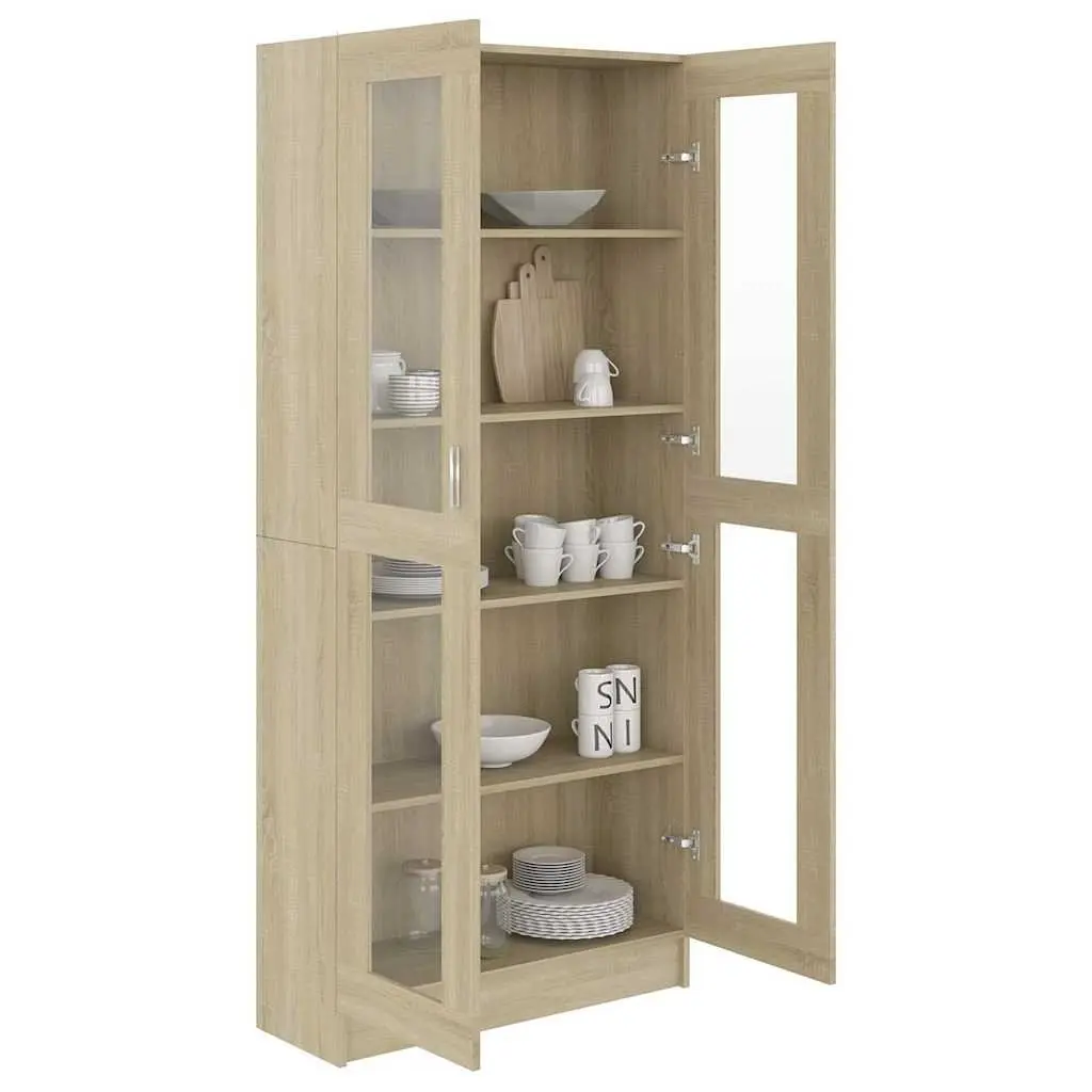 Brown Engineered Wood Vitrine Cabinet Bookshelf for Storage