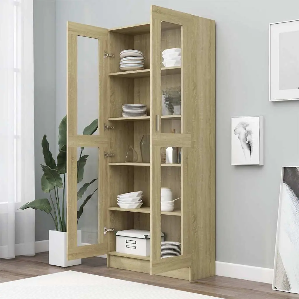 Brown Engineered Wood Vitrine Cabinet Bookshelf for Storage
