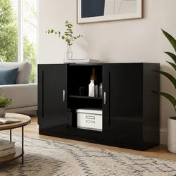 Sturdy Black Storage Cabinet with 2 Doors and 2 Compartments