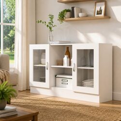 Durable White Vitrine Cabinet with Display and Storage
