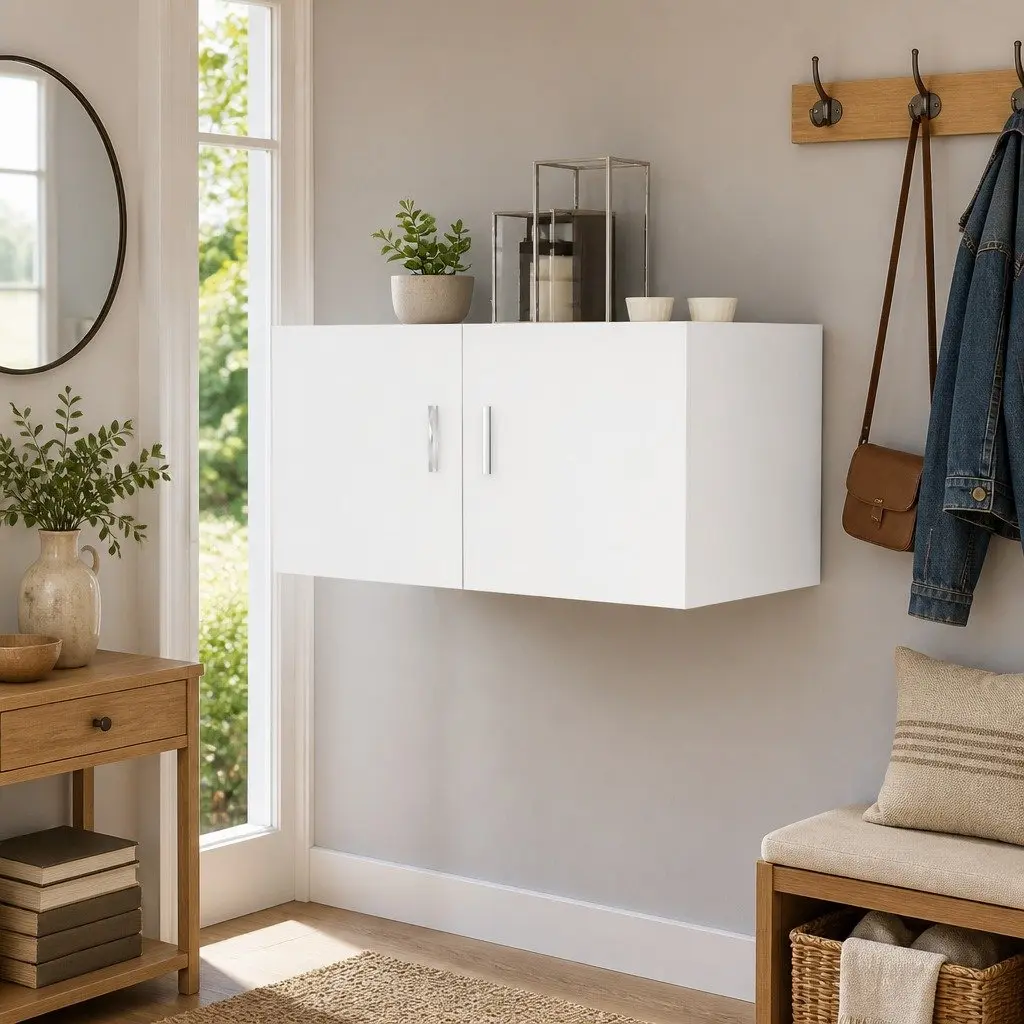 Wall Mounted Cabinet Engineered Wood 80x39x40cm White Storage Shelving Unit with Doors