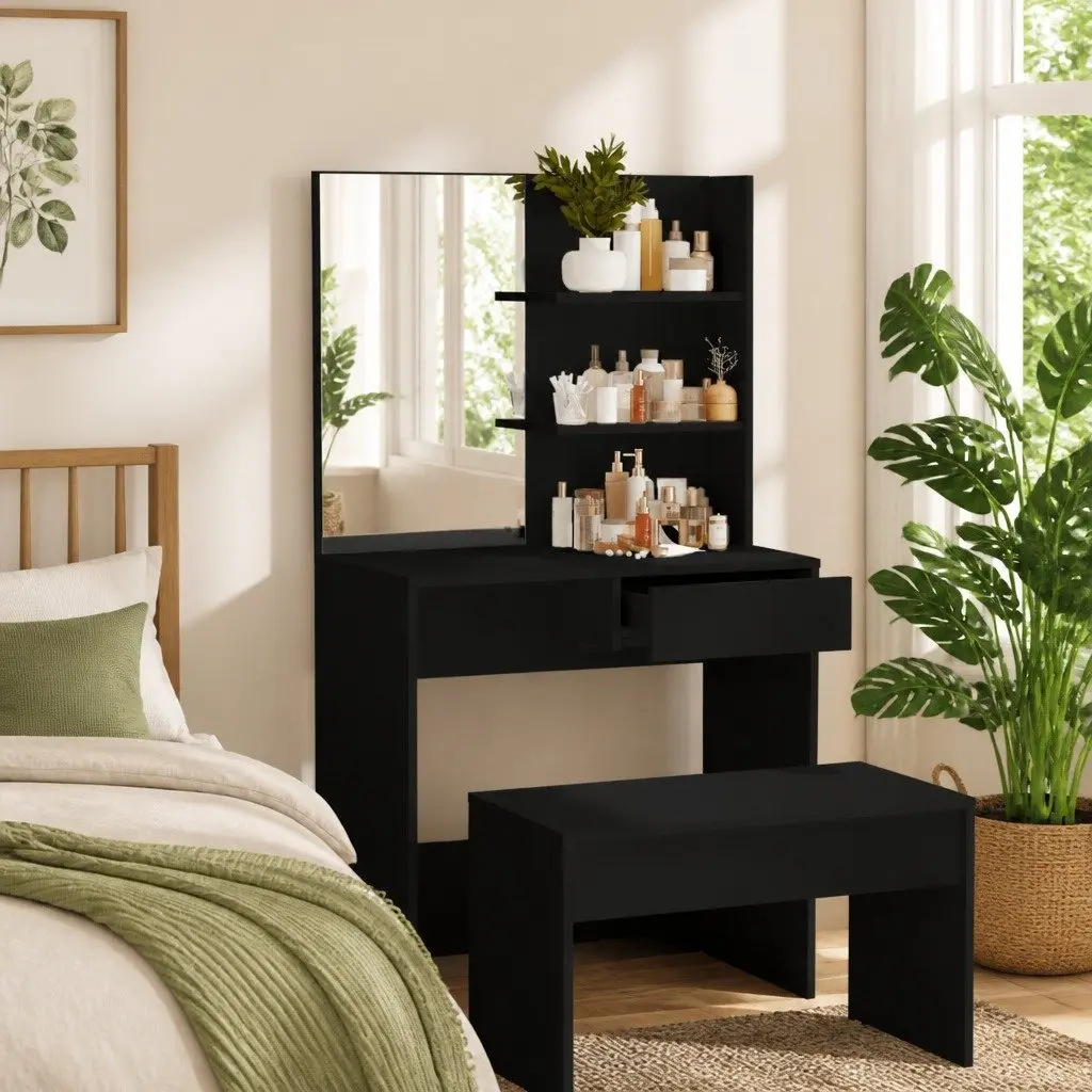 Black Vanity Dressing Table with Mirror