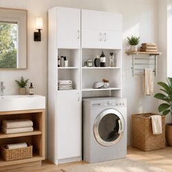 Durable White Bathroom Storage Cabinet with 4 Shelves