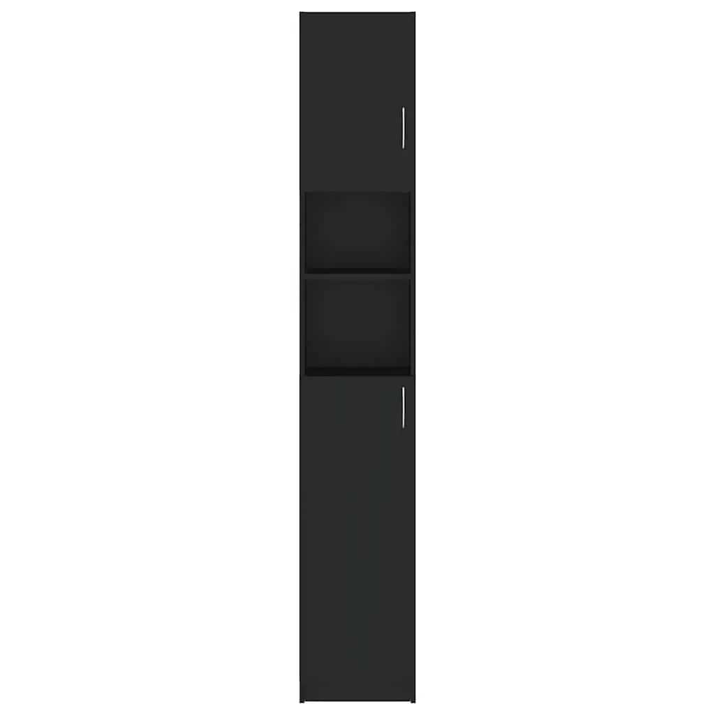 Bathroom Cabinet Engineered Wood Black Tall Unit 4 Shelves with Doors 2 Open Shelves